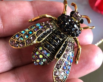 Wespenbroche, Sparkly Wasp Broche, Gouden Broche Pin, Wasp Sieraden Broche, Vintage Style Wasp Gift, Sparkly Zwarte Kleur Broche