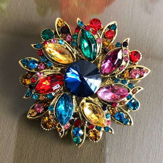 Crystal Rhinestone Round Brooch, Colorful Jewelry… - image 1