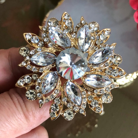 Crystal Rhinestone Round Brooch, White Jewelry, V… - image 8