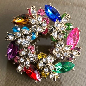 Colorful Crystal Rhinestone Round Brooch, Brooche Pin, Vintage Style Jewelry Gift