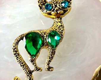 Broche chat, broche chat vert marine, broche bijoux chat, broche chat vert scintillant, cadeau pour amoureux des chats, bijoux chat, jolis bijoux chat