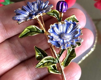 Bloemenbroche, bloemensieraden, paarse bloembroche, bloempin, bloemensieradencadeau