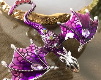 Dragon Brooch, Purple Dragon Brooch, Crystal Dragon Brooch Pin, Rhinestone Dragon Brooch, Dragon Jewellery, Dragon Gift