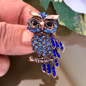 Owl Brooch, Small Blue Brooch, Owl Jewellery Brooch, Bird Brooch, Owl Gift, Owl Present
