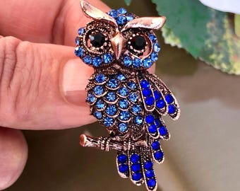 Uilbroche vintage stijl: blauwe strass kristallen vogelsieraden