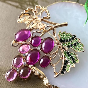 Vintage Grape Brooch: Enamel Wine Lover Jewelry