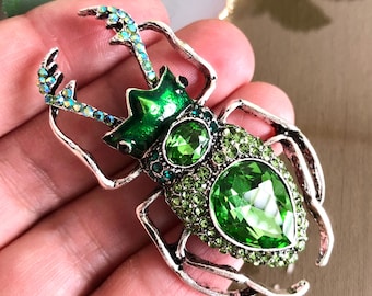 Grüne Kristall Käfer Brosche: Vintage Style Insekten Schmuck