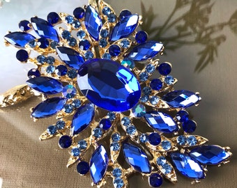 Grande spilla o pendente blu con strass di cristallo, spilla Art deco, regalo di gioielli in stile vintage