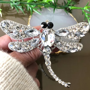 Crystal rhinestone large dragonfly brooch, Dragonflies pin, Insect jewelry gift
