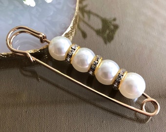 Broche avec épingles à nourrice en perles blanches, épingles à châle et épingles de foulard dorées pour bijoux femme, fournitures pour épingles de sûreté à coudre
