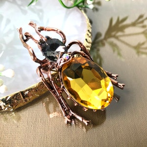Beetle Brooch, Sparkly Yellow Insect Jewellery Pin, Unique Bug Gift for Nature Lovers