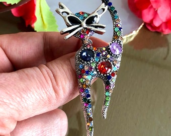 Broche de gato, broche de gato marino, broche de joyería de gato, broche de gato brillante, regalo para amante de los gatos, joyería de gato, joyería de gato bonita