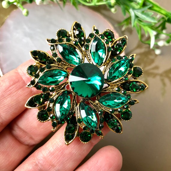 Pendentif Fantaisie Ancien - Pierre Strass Verte Centrale, Métal Argenté - Bijou Vintage Occasion