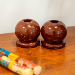 Mid Century Modern Candlestick Holders - Set of Two - Vintage Myrtlewood - MCM