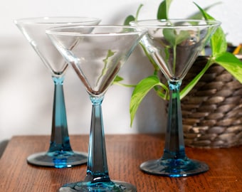 Bombay Sapphire Blue Squared and Twisted Martini Glasses, Set of Three