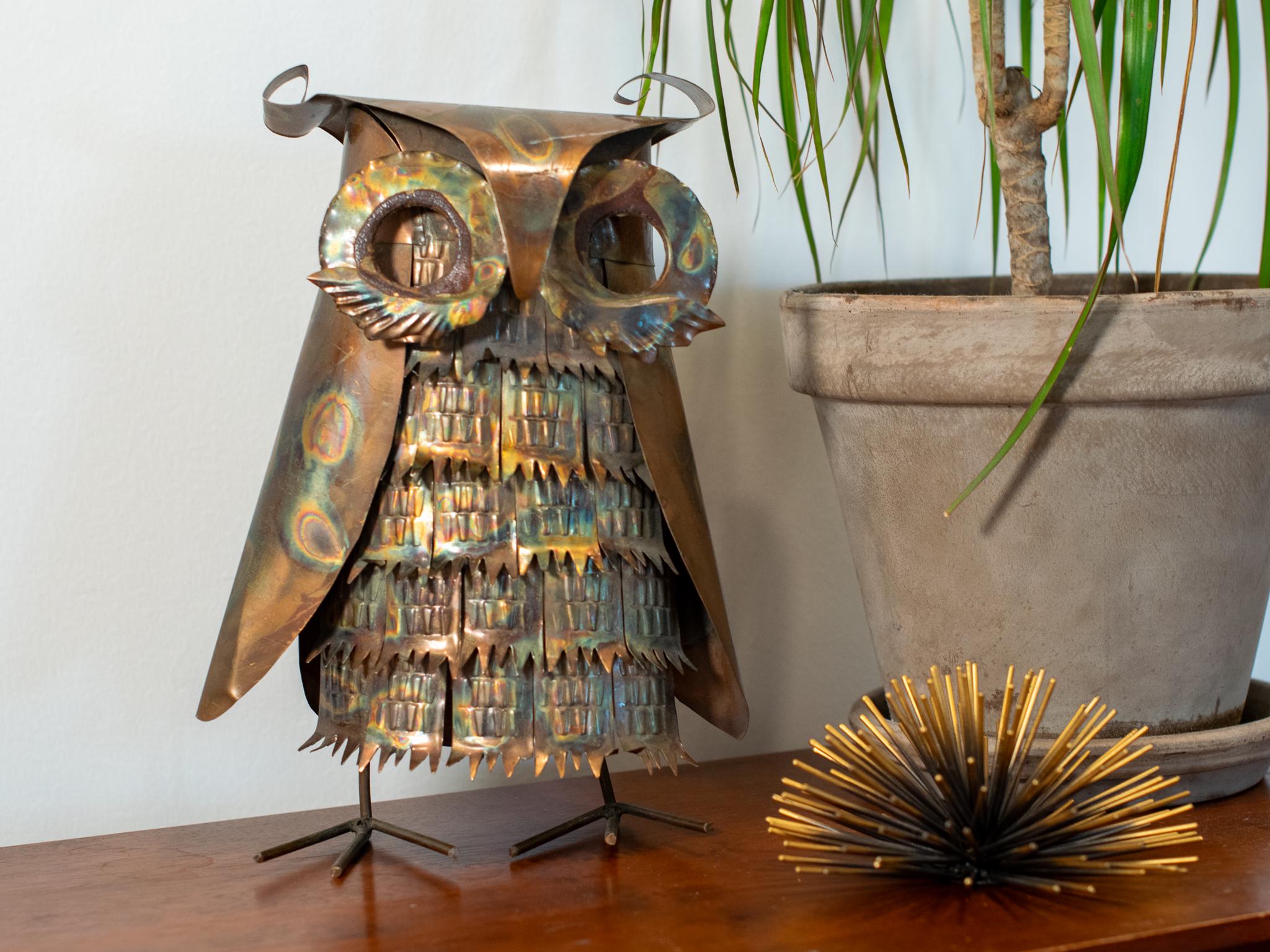 Mid Century Brutalist Metal Owl Sculpture - MCM - 1970s - Torch Cut