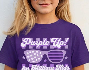 Kindershirt paars omhoog voor militair, kinderT-shirt maand van het leger, T-shirt paars omhoog, cadeaus militair kind, kinder-T-shirt paardebloem