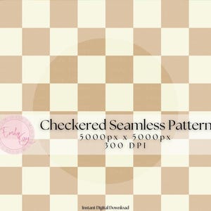 Tan Checkered Seamless Pattern, Tan White Checkered, Boho Checkerboard File, Neutral Checker Repeat Design, Beige Check Digital Download