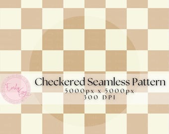 Beige Checkered Seamless Pattern, Neutral Checkerboard Seamless