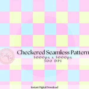 Pink Checkered Seamless, Retro Checker Digital Paper, Pastel Checkerboard, Spring Repeating Pattern, 90s Seamless, 90&#39;s Rainbow Repeat File