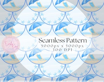 Blue Watercolor Seamless Pattern, Preppy Coastal Digital Paper, Grandmillennial Beach Files, Trendy Pastel Mermaid Scale Repeating Patterns