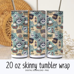 Pirate Tumbler Wrap, 20oz Pirates Seamless Tumbler Wrap, Toddler Boy Digital Download, Treasure Hand Drawn Design, 20 oz Kid Nautical Skinny