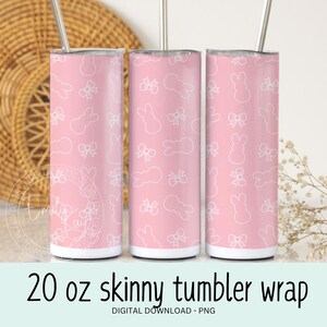 20oz Tumbler Wrap, 20 oz Easter Tumble Cup, Bunny 20 0z Skinny Tumbler Wrap, Coquette Bow Design, Spring Digital Download, commercial use