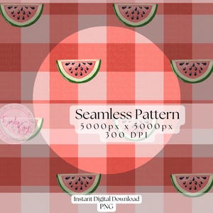 Summer Repeating Pattern, Pink Checkered Seamless, Fruit Digital Paper, Watermelon Repeat Patterns, Summertime Fabric Print, Picnic Designs