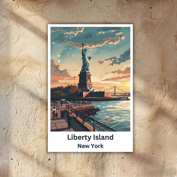 Reiseposter Liberty Island mit Freiheitsstatue, Travelposter USA