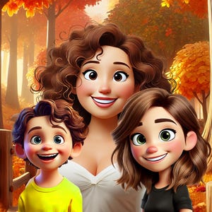 Ritratto per la festa della mamma in stile Pixar / Disegno 3D personalizzato in stile cartoon dalla tua foto / Regalo per la mamma con bambino, neonato o animale domestico - Fino a 3 personaggi