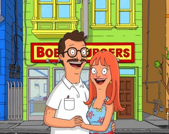 SALE! Custom Bob’s Burgers Style Couple Portrait – Funny Cartoon Gift for Anniversary, Birthday, Valentine’s Day or Just Because