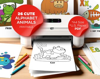 Printable Kids' ABC Coloring Pages - Educational Animal Pages, Fun Preschool Learning Activity, A4 & US Letter Size, Digital Download