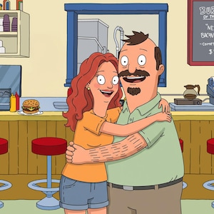 VERKOOP! Aangepast koppelportret in Bob's Burgers-stijl – Gepersonaliseerd cartooncadeau voor jubileum, verjaardag, Valentijnsdag of welke gelegenheid dan ook