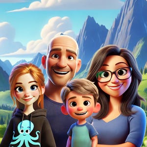 Retrato de caricatura personalizado a partir de una foto/Arte familiar dibujado a mano - Regalo para ella/él - Descarga instantánea / Dibujo de caricatura de 4 personajes