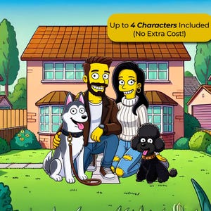 Custom Simpsons Portrait – Up to 4 People | Personalized Yellow Cartoon Drawing from Photo | Funny Couple or Family Gift