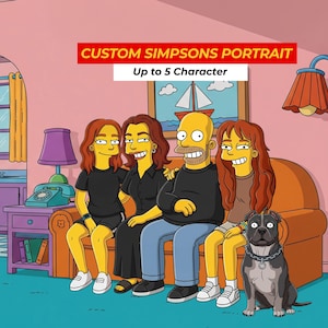 Custom Simpsons Family Portrait – Up to 5 Characters – Digital Cartoon Art