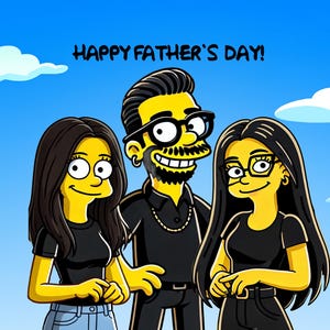 Retrato del Día del Padre al estilo de Los Simpson / Dibujo personalizado de 3 personajes / Papá con hijo, pareja o mascota / Regalo de caricatura digital personalizado