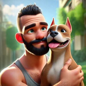 Pixar Style Pet and Family Portraits, Personalized Cartoon Pet and Owner Portrait, Personalized Digital Art, Pet Lover's, Instant Download