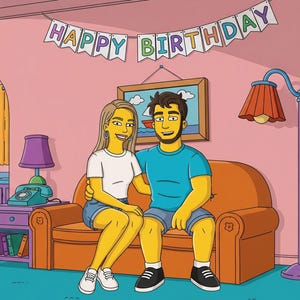 Custom Simpsons Birthday Portrait: Funny Couple Gift (Digital Download, Personalized Card Included