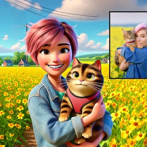 Custom Pet and Owner Portraits Pixar-Style - Personalized Digital Art, Unique Memorial for Deceased Pets, Pet Lover's Gift, Instant Download
