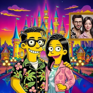 Simpsonize Me – Custom Simpsons Couple Portrait | Personalized Yellow Cartoon Drawing | Anniversary or Birthday Digital | 2 Characters