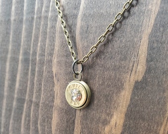 Bullet Necklace, 9mm necklace, bullet jewelry, single pendant necklace, bullet slice
