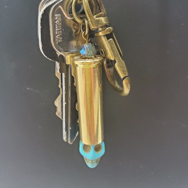 357 Mag bullet case keychain, turquoise skull keychain, bullet keychain, 357 Magnum, bullet jewelry