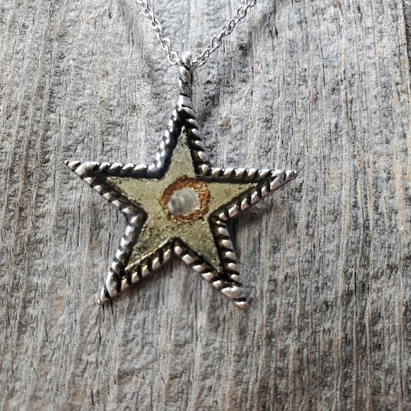 Fired 223 bullet necklace, star necklace, resin pendant, bullet necklace, fired bullet necklace
