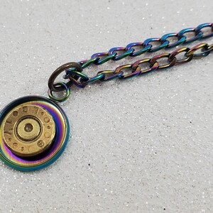 223 bullet necklace, fired bullet slice, rainbow necklace, bullet necklace, bullet jewelry