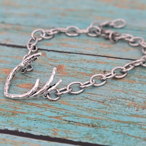 Antler Charm Bracelet: Stainless Steel Chain, Outdoorsman Gift