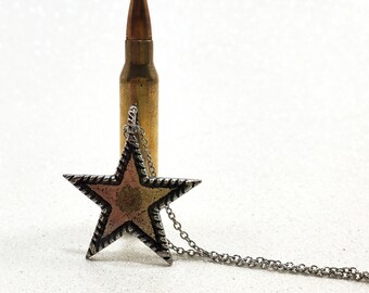 Fired 223 bullet necklace, star necklace, resin pendant, bullet necklace, fired bullet necklace