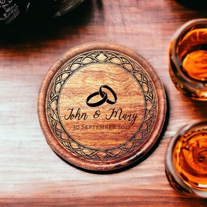 Personalized Wood Coasters, Custom Engraved Wedding Date Coasters, Family Name Coasters, Housewarming Gift,Gift for Newlyweds,Round Coasters