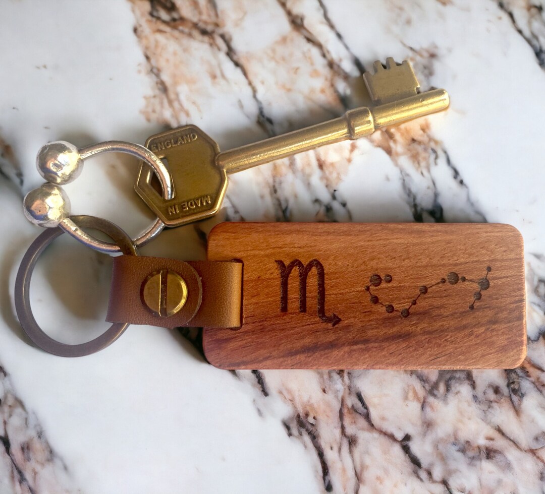 Personalized Wood Keychain With Zodiac Sign, Custom Engraved Key Chain ...