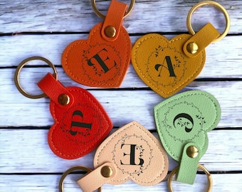 Heart Keychain for Girls, Custom Backpack Charm, Initial Name Keychain, Personalized Bag Tag, Custom Leather Keychain,Monogram Keychain Gift